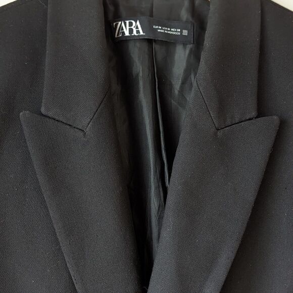 ZARA Double Breasted Blazer Women's sz M Black Suit Business Casual Corpcore - Picture 12 of 14